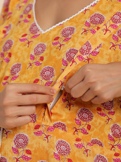 Vibrant Sunflower Maternity & Nursing Kaftan Kurta