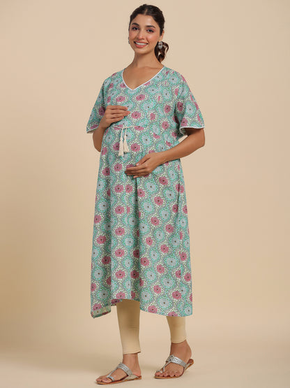 Floral Fantasy Maternity & Nursing Kaftan Kurta