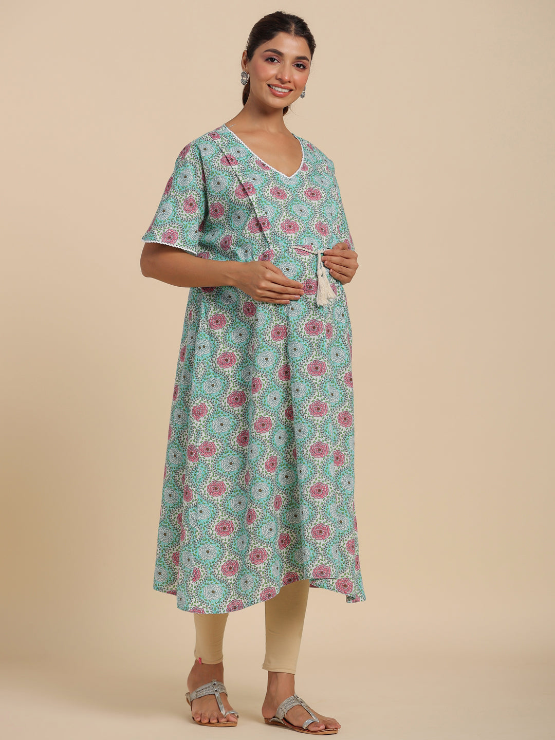Floral Fantasy Maternity & Nursing Kaftan Kurta