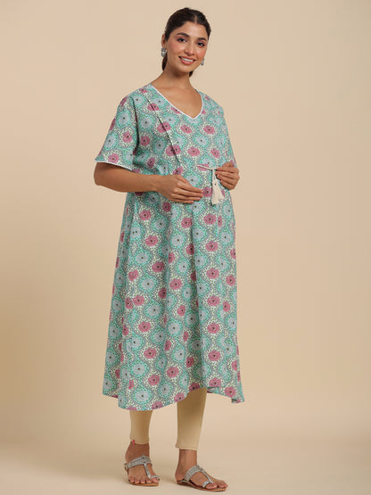 Floral Fantasy Maternity & Nursing Kaftan Kurta