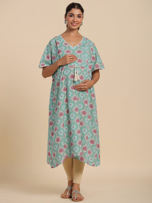 Floral Fantasy Maternity & Nursing Kaftan Kurta