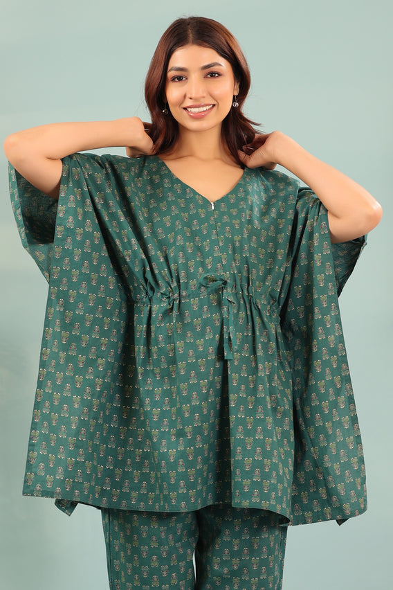 Ethnic Motifs On Green Maternity & Nursing Co-ord