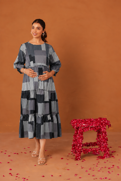 Silver Slate Maternity & Nursing Tier Dress