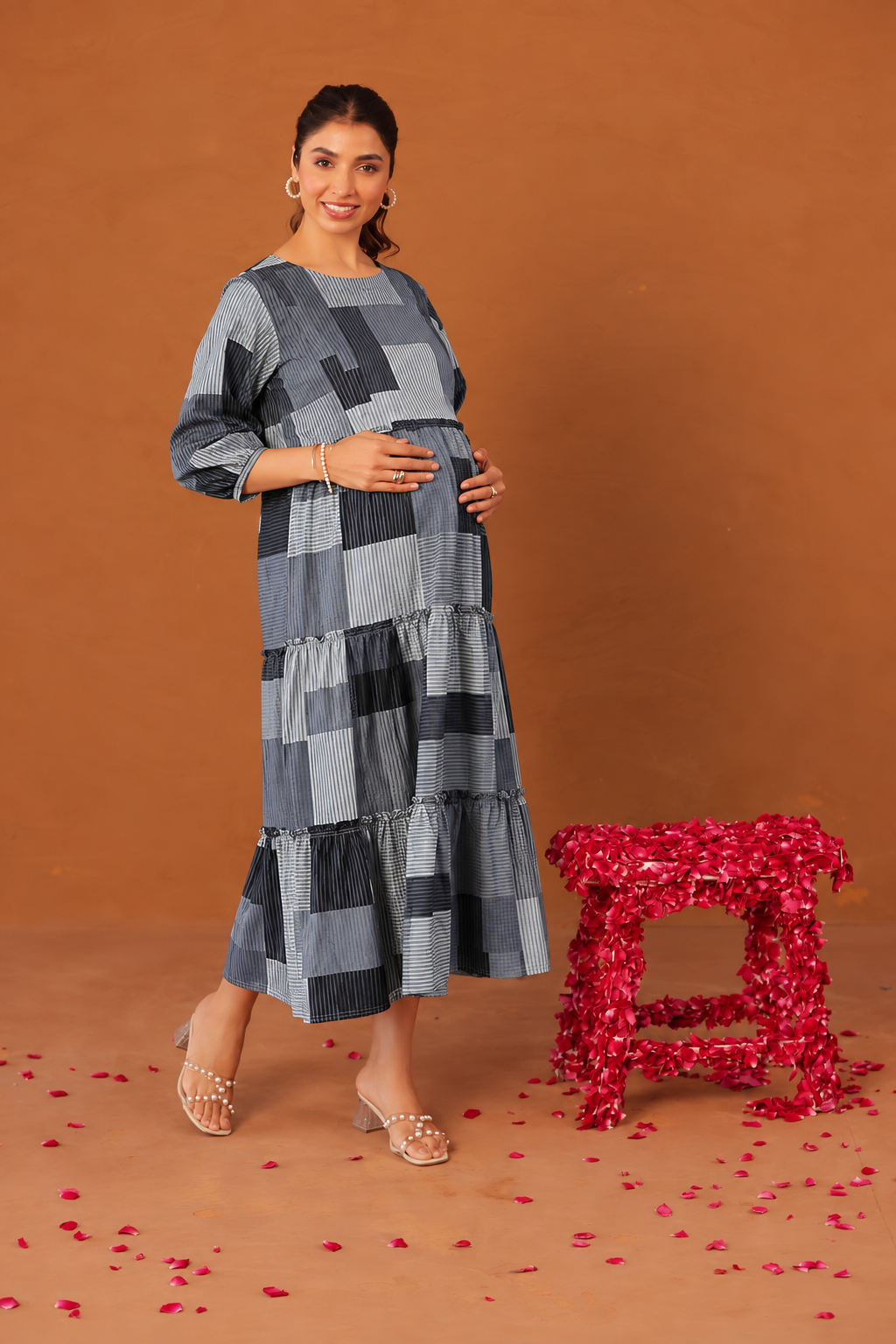 Silver Slate Maternity & Nursing Tier Dress