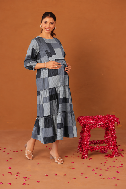 Silver Slate Maternity & Nursing Tier Dress
