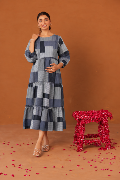Silver Slate Maternity & Nursing Tier Dress