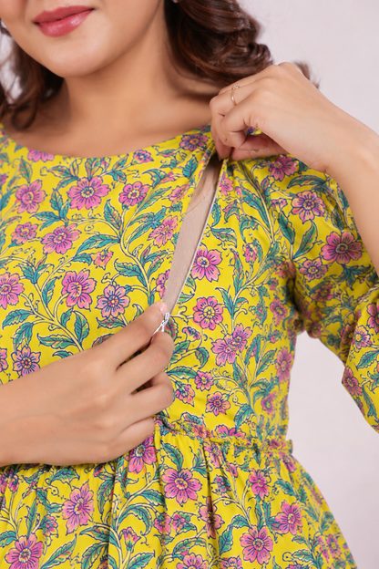 Basanti Jaal Maternity & Nursing Tier Dress