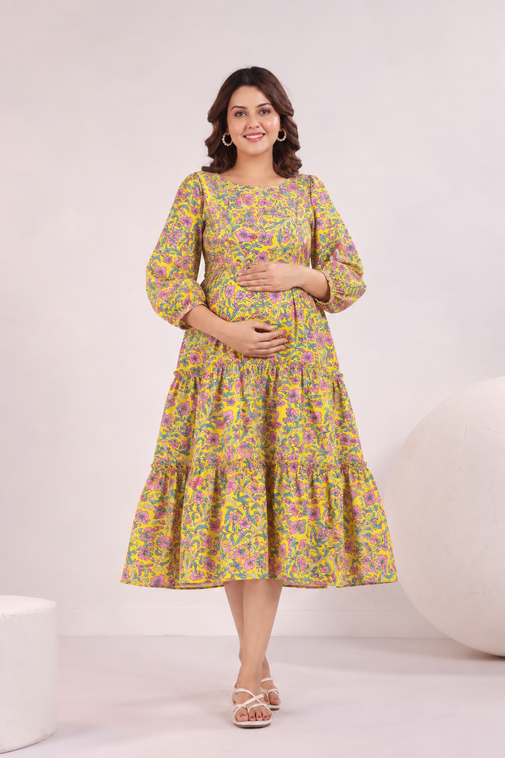Basanti Jaal Maternity & Nursing Tier Dress
