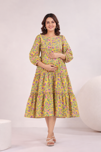 Basanti Jaal Maternity & Nursing Tier Dress