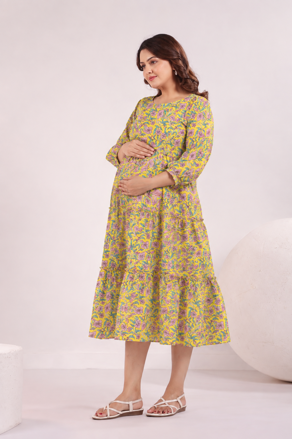 Basanti Jaal Maternity & Nursing Tier Dress