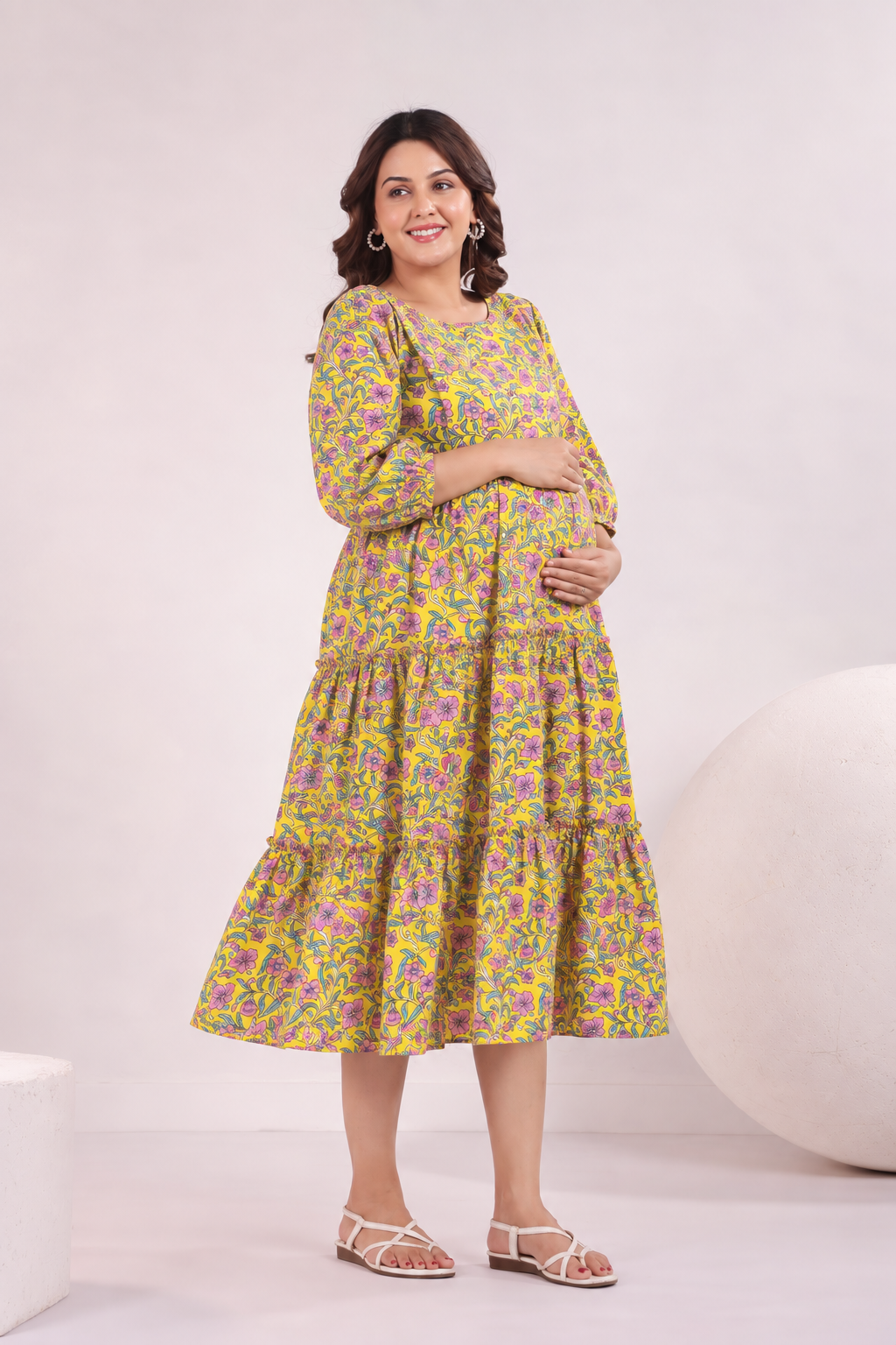 Basanti Jaal Maternity & Nursing Tier Dress
