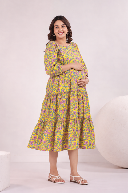 Basanti Jaal Maternity & Nursing Tier Dress