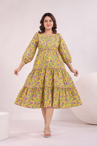 Basanti Jaal Maternity & Nursing Tier Dress
