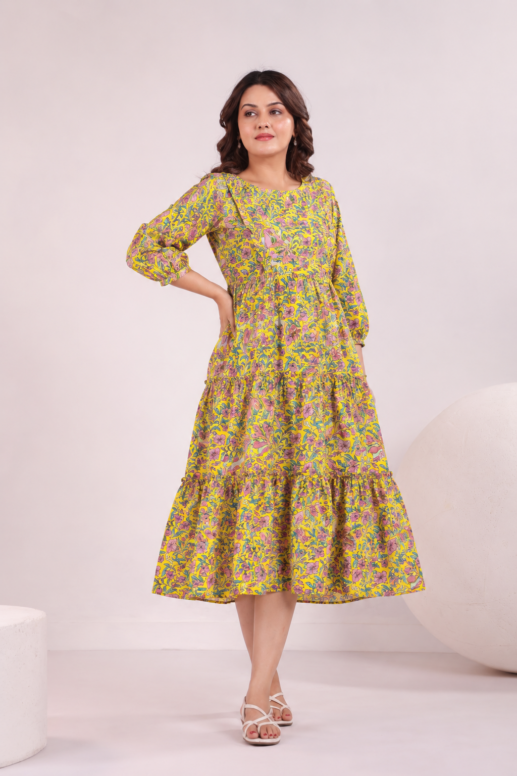 Basanti Jaal Maternity & Nursing Tier Dress