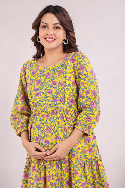 Basanti Jaal Maternity & Nursing Tier Dress