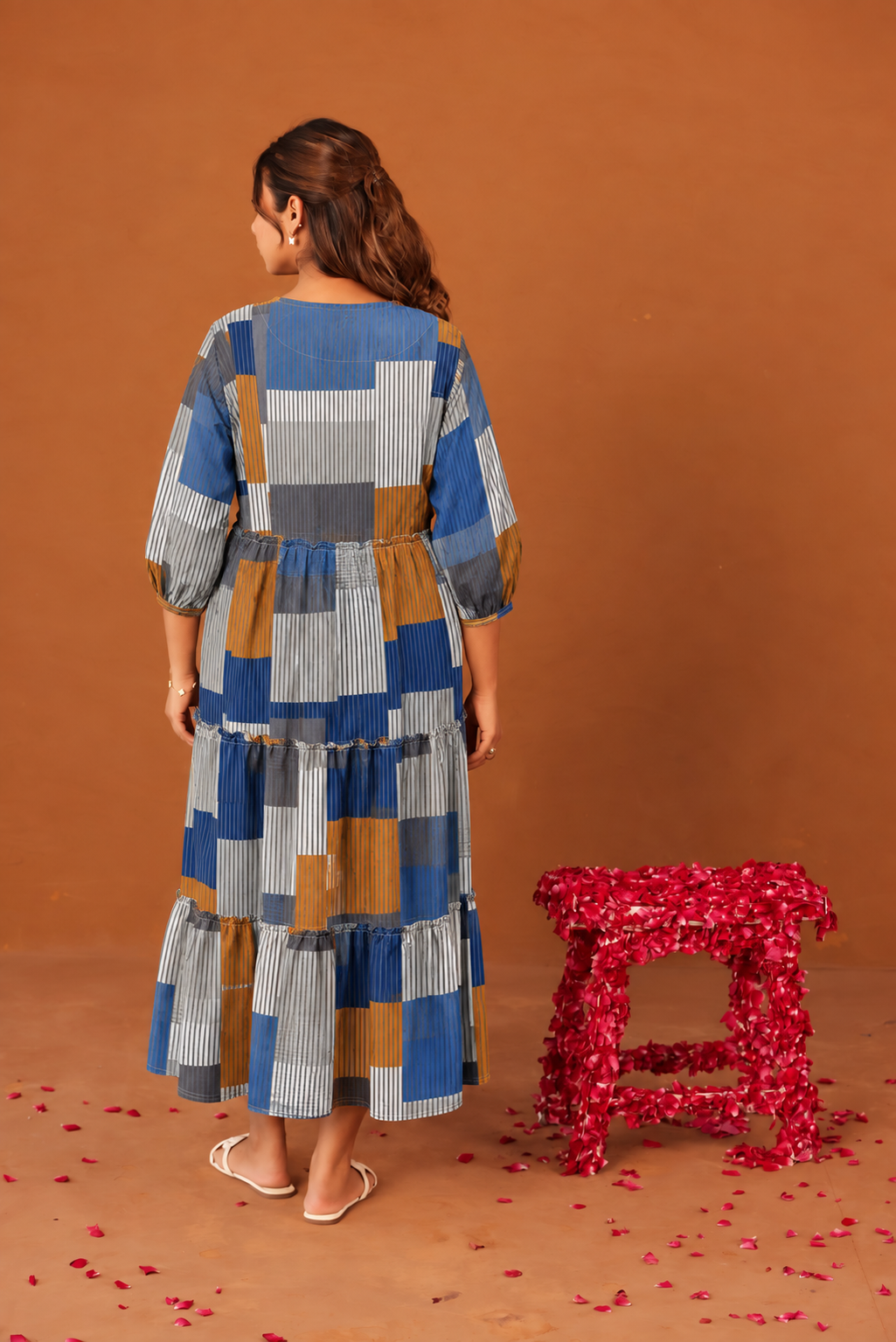 Indigo Block Maternity & Nursing Tier Dress