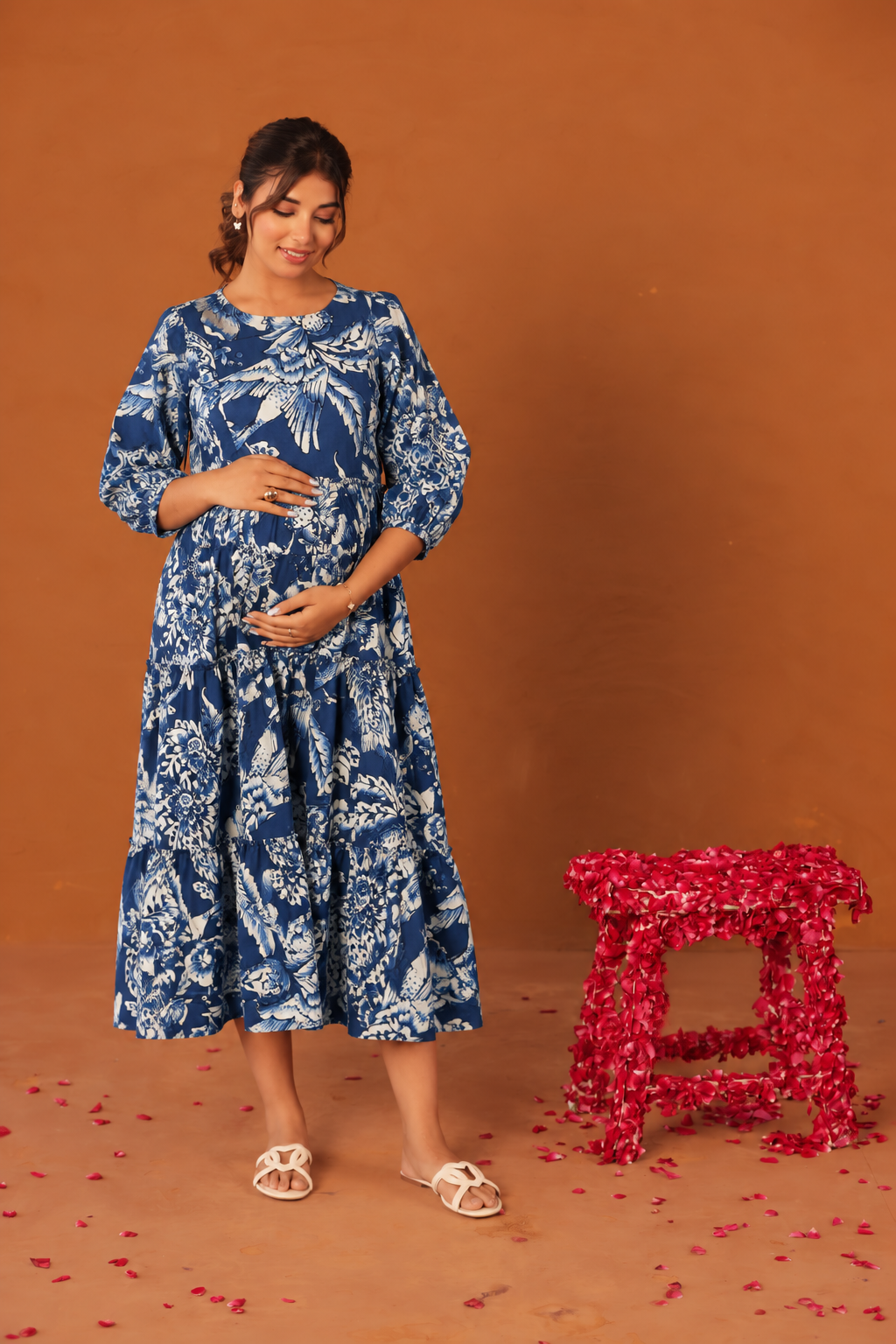 Indigo Flora Maternity & Nursing Tier Dress