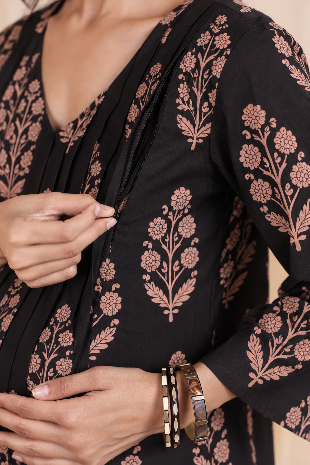 Gulmohar Black Maternity & Nursing Kurta Pant Set