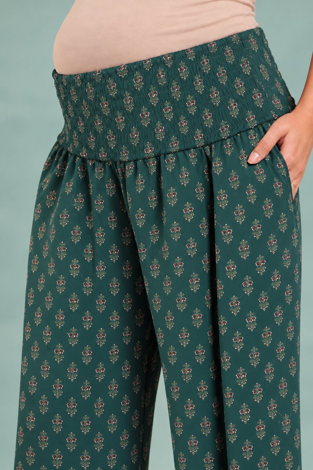 Ethnic Motifs On Green Maternity & Nursing Co-ord
