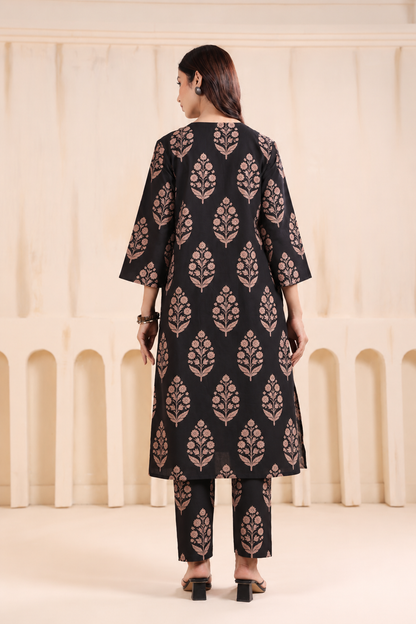 Gulmohar Black Maternity & Nursing Kurta Pant Set