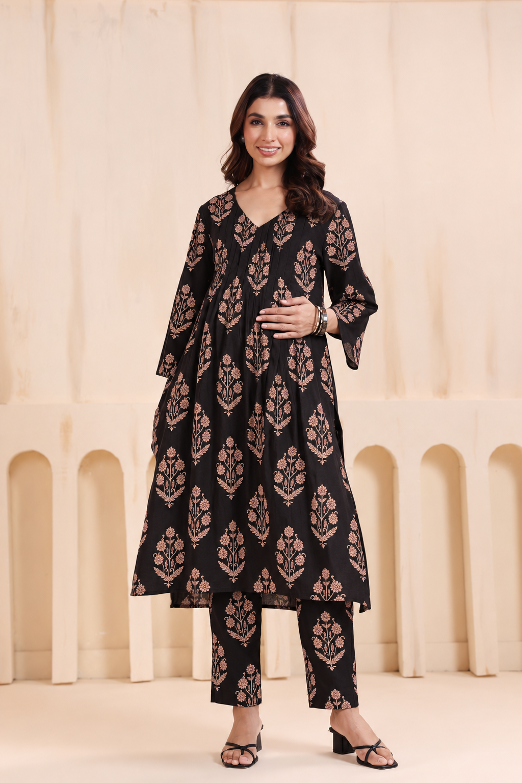 Gulmohar Black Maternity & Nursing Kurta Pant Set