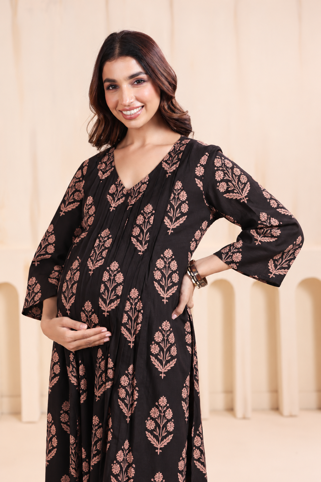 Gulmohar Black Maternity & Nursing Kurta Pant Set