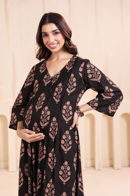 Gulmohar Black Maternity & Nursing Kurta Pant Set