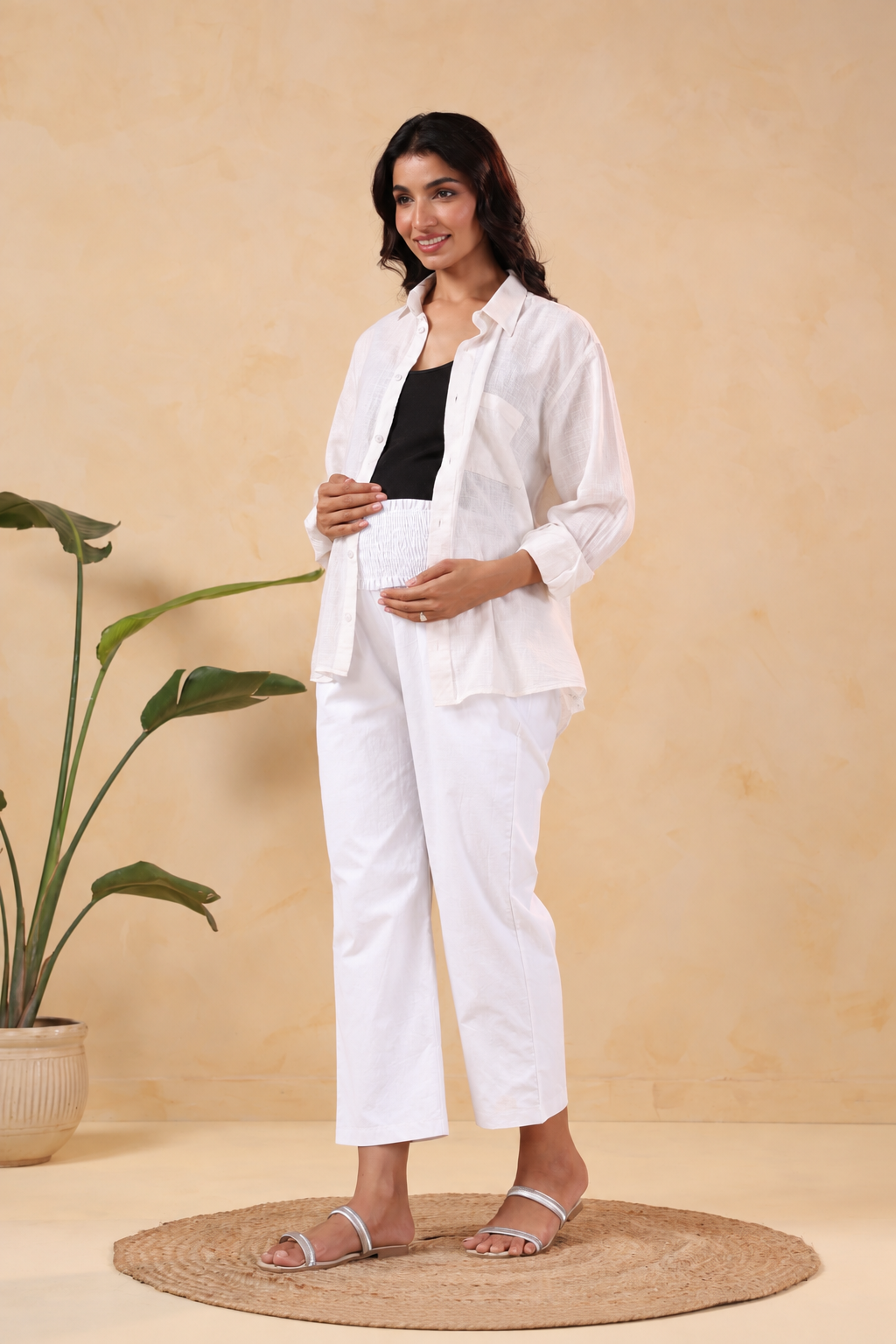 Cloud White Cotton High Rise Maternity Pant