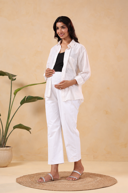 Cloud White Cotton High Rise Maternity Pant