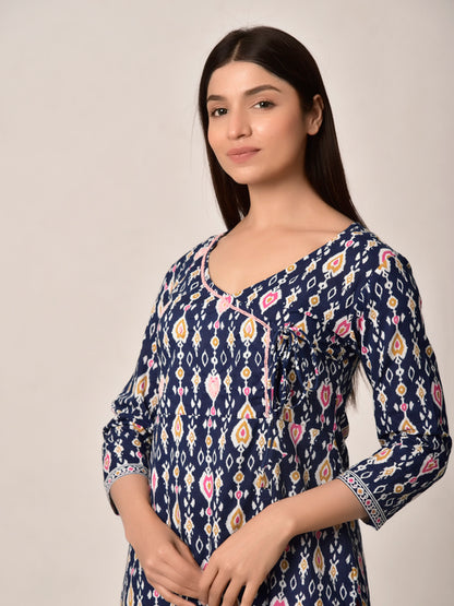 Blue Patola Kurta Pant Set