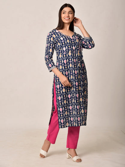 Blue Patola Kurta Pant Set