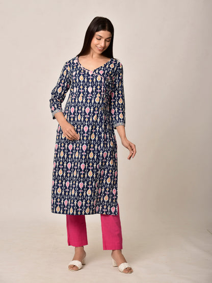 Blue Patola Kurta Pant Set