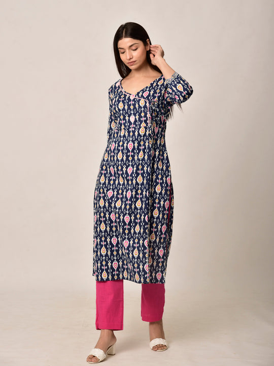 Blue Patola Kurta Pant Set