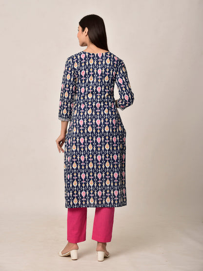 Blue Patola Kurta Pant Set
