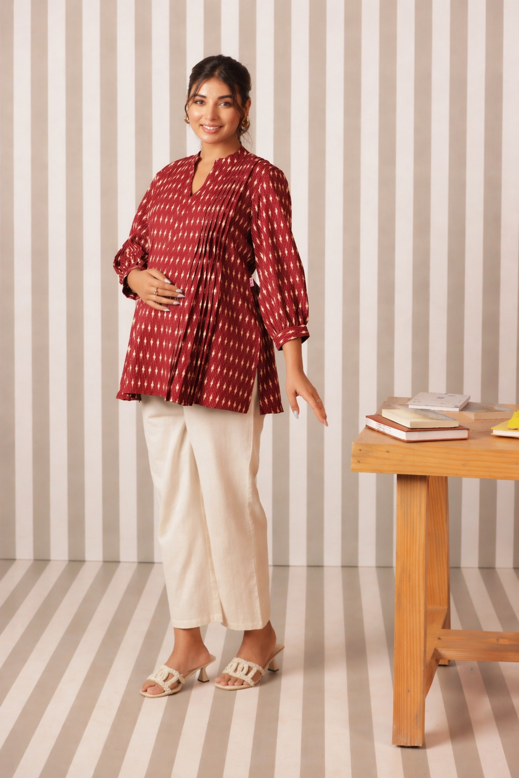 Crimson Ikkat Trail Maternity & Nursing Top