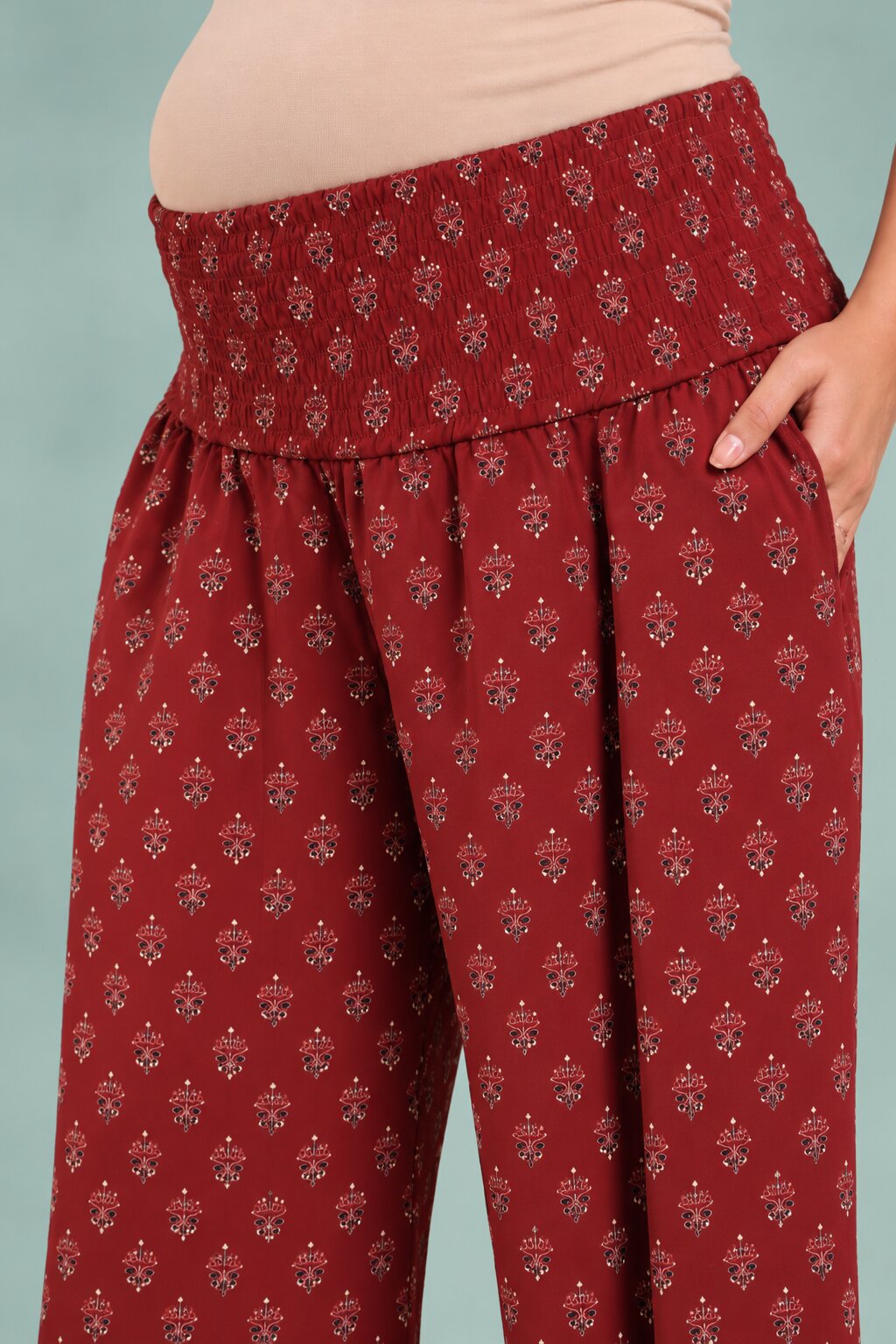 Ethnic Motifs On Maroon Maternity & Nursing Co-ord