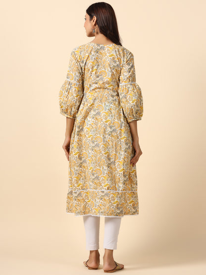 Floral Duality Yellow Maternity & Nursing Kurta