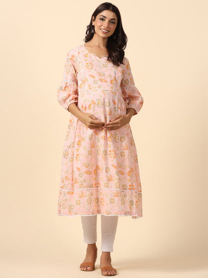 Blooming Pink Maternity & Nursing Kurta