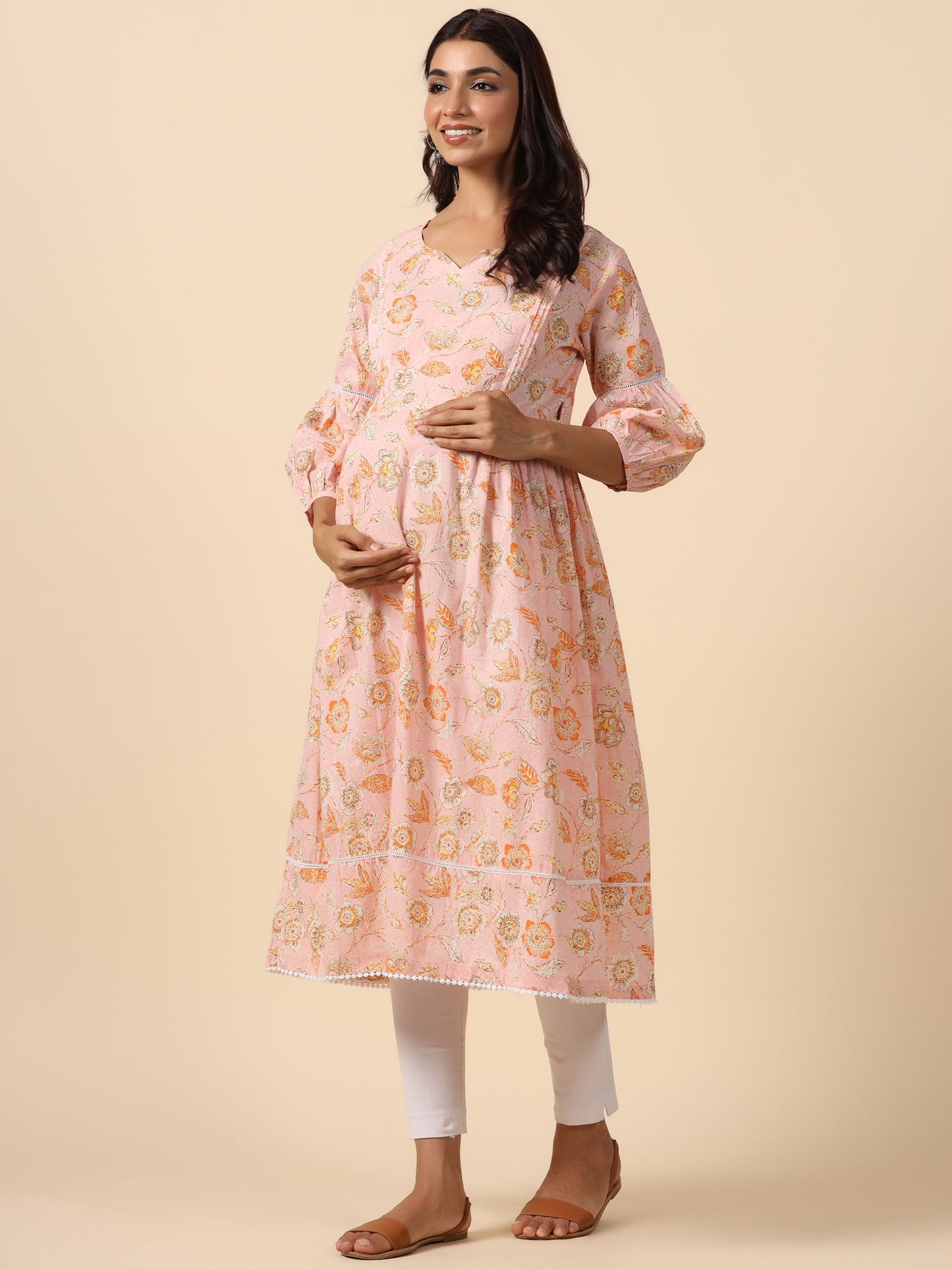 Blooming Pink Maternity & Nursing Kurta