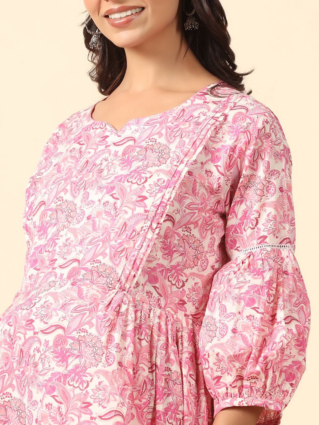 Floral Duality Pink Maternity & Nursing Kurta
