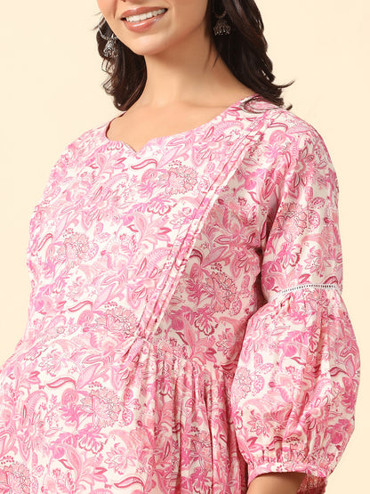 Floral Duality Pink Maternity & Nursing Kurta