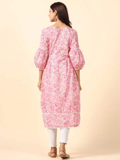 Floral Duality Pink Maternity & Nursing Kurta