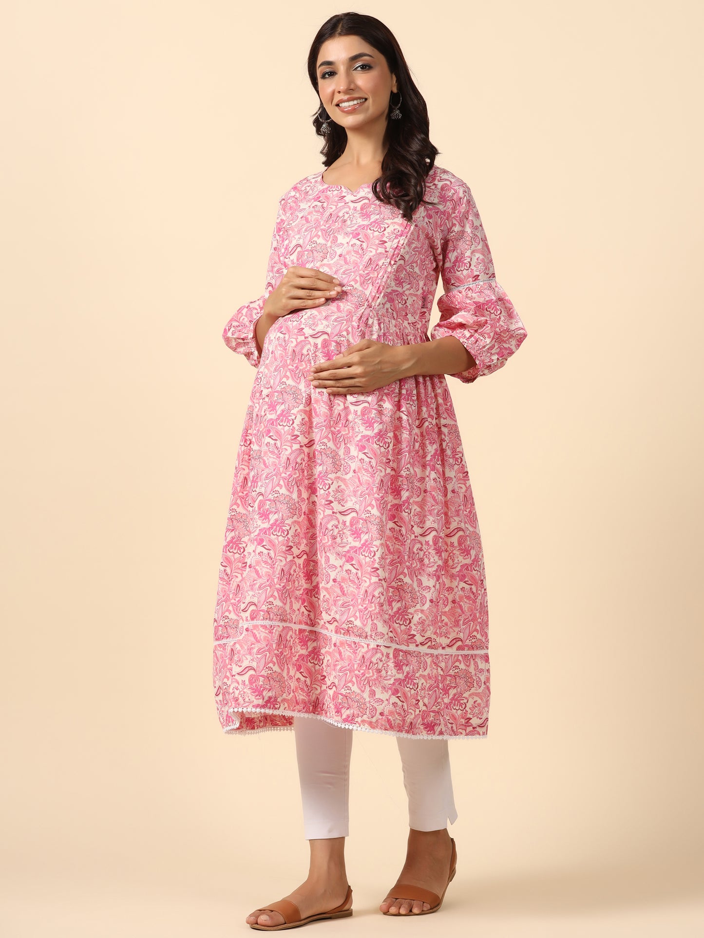 Floral Duality Pink Maternity & Nursing Kurta