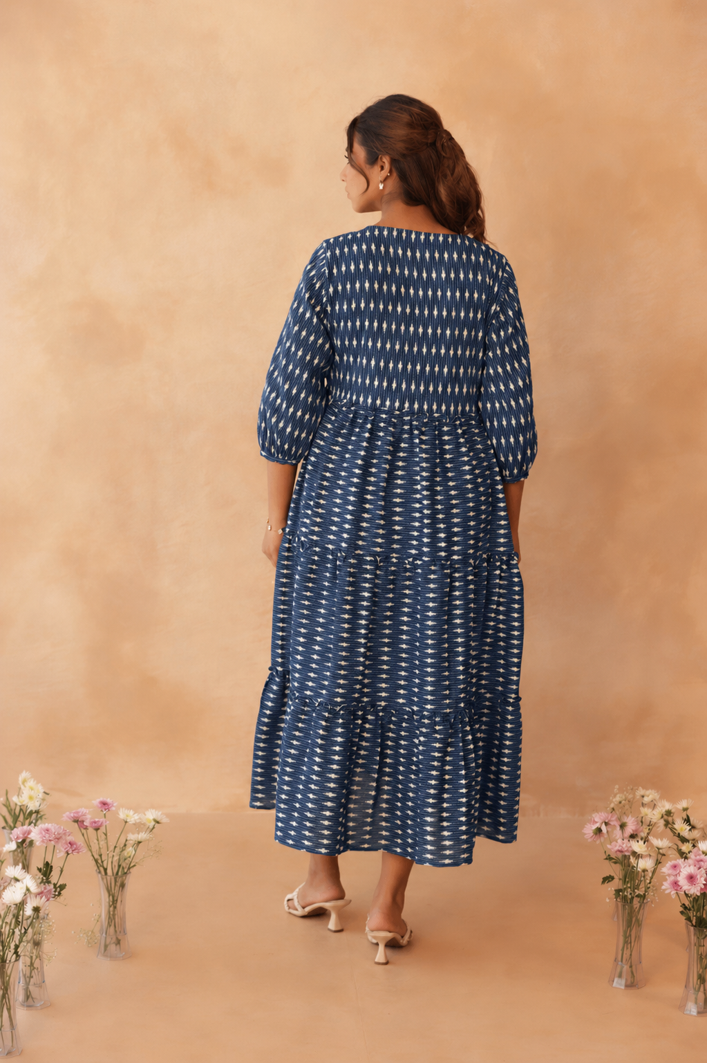 Indigo Ikkat Trail Maternity & Nursing Tier Dress