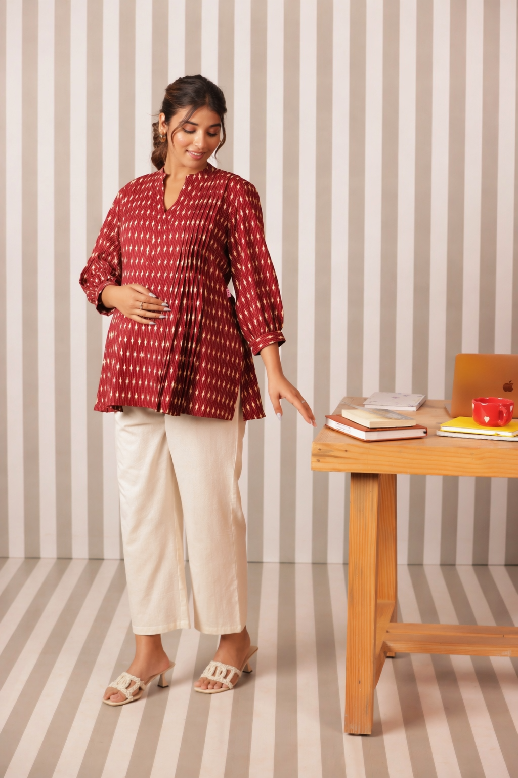 Crimson Ikkat Trail Maternity & Nursing Top