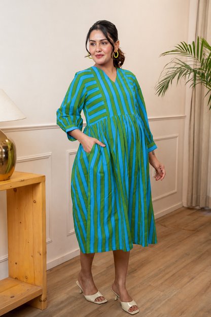 Tropical Tide Stripeplay Maternity & Nursing Dress