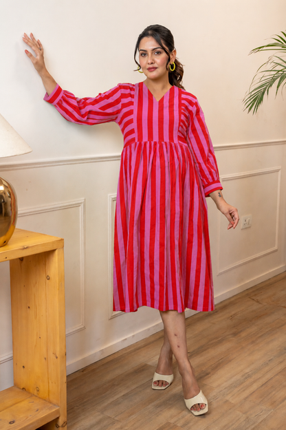 Scarlet Bloom Stripes Maternity & Nursing Dress