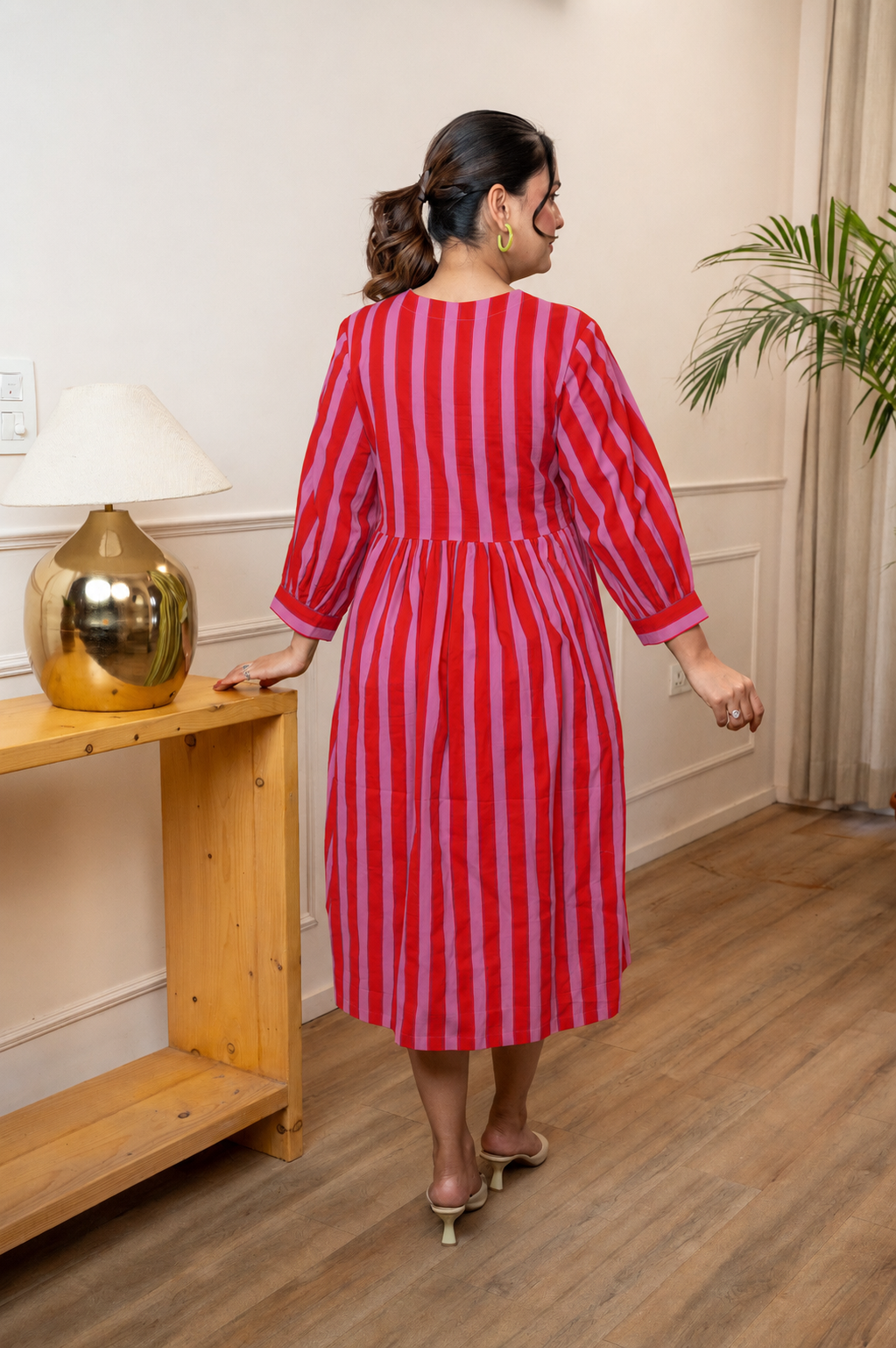 Scarlet Bloom Stripes Maternity & Nursing Dress
