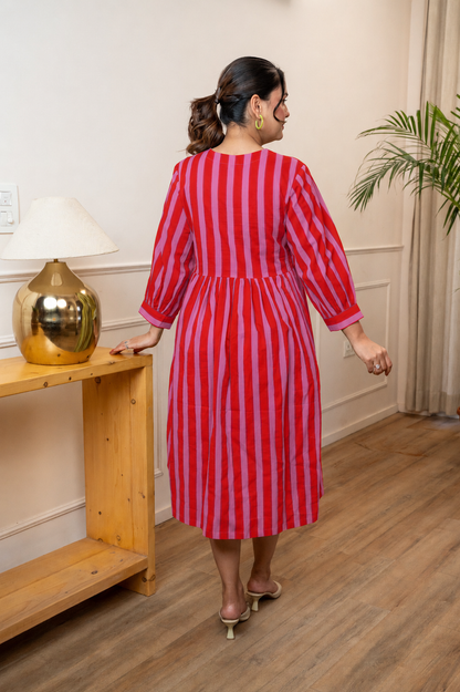 Scarlet Bloom Stripes Maternity & Nursing Dress