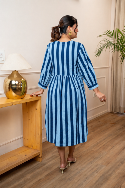 Azure Tide Stripeplay Maternity & Nursing Dress